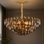 lustre cristal doré facettes brillantes élégant salon chambre moderne suspension transparent