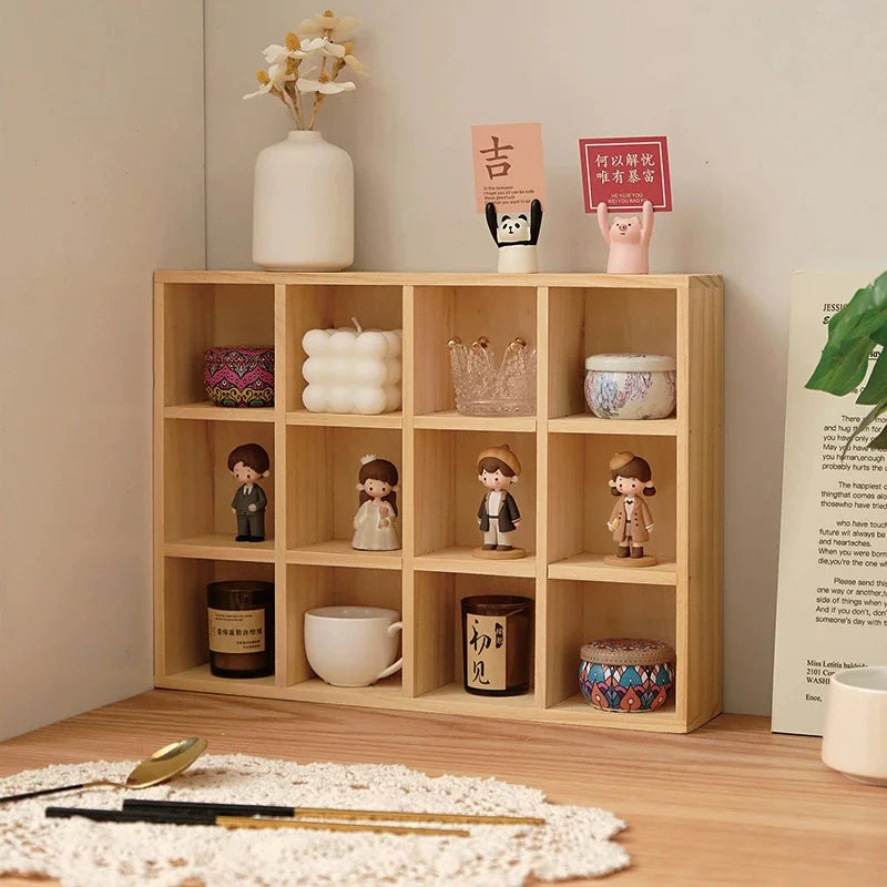 étagère modulaire bois naturel moderne 12 compartiments vases céramique bougies figurines boîte thé tasse