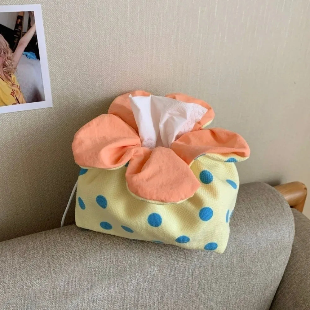 sac mouchoirs moderne jaune points bleus tissu souple bleu orange pratique
