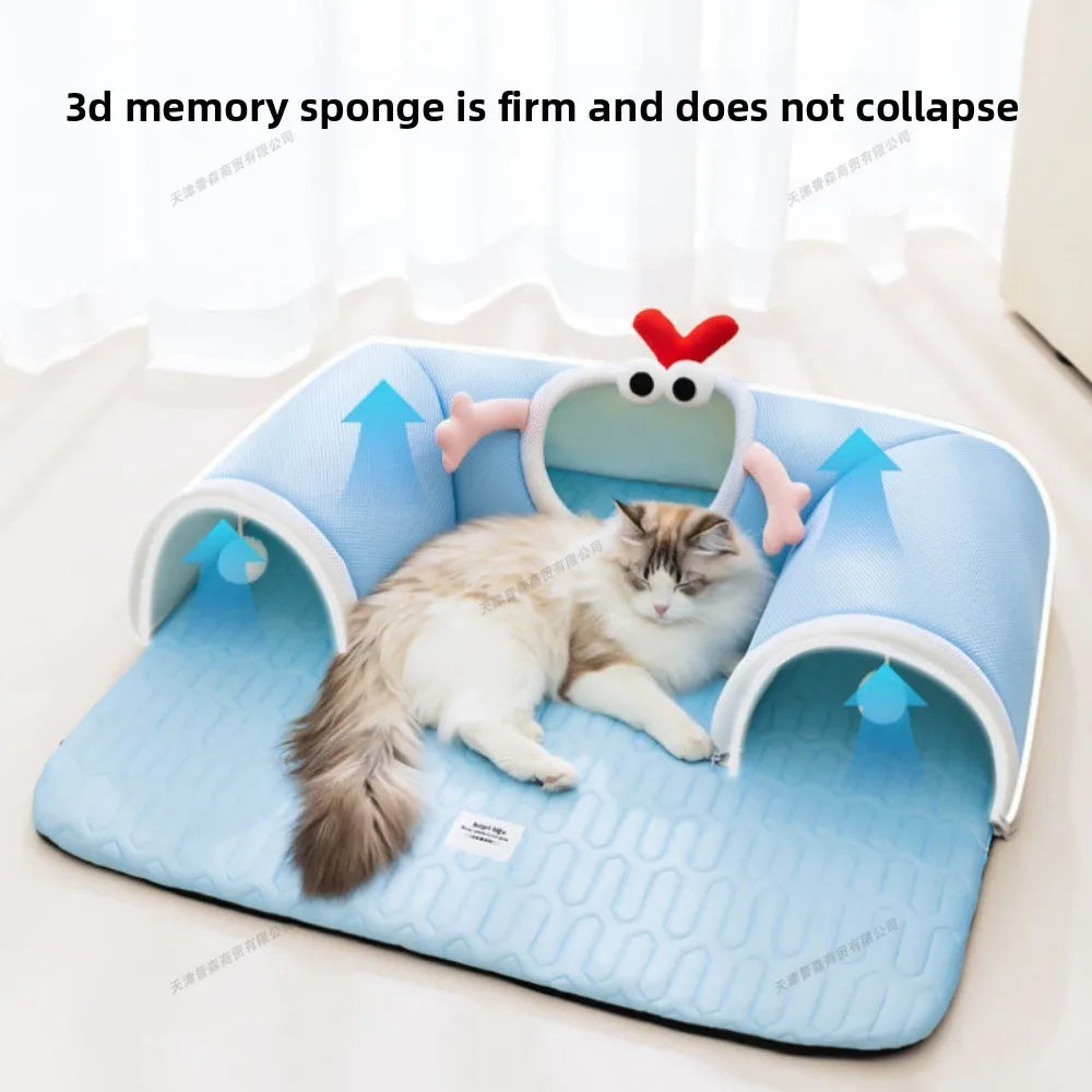 lit chat tapis respirant tissu géométrique moderne vert clair jaune bleu clair