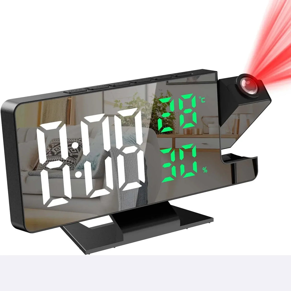 horloge projecteur numérique moderne affichage température couleur noir blanc verte rouge tactile