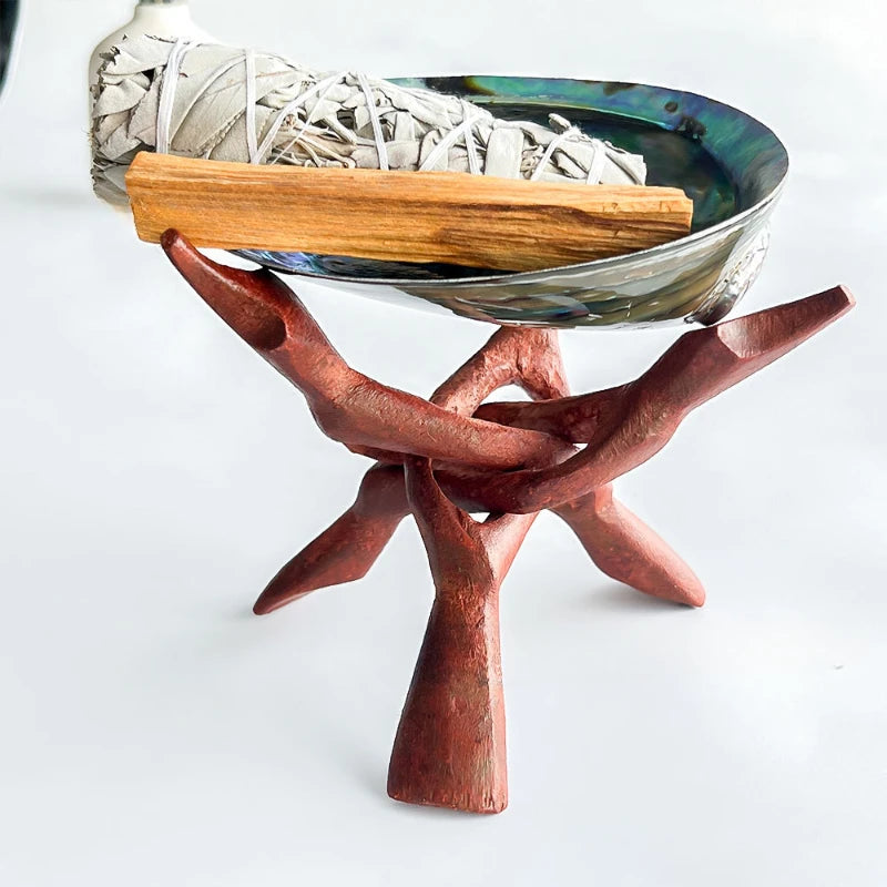 support décoratif bois brut blanc rouge brun artisanal naturel ormeau coquille rameaux sculptés bol