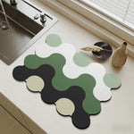 tapis cuisine moderne rectangle géométrique vert blanc noir polyestere rapide egouttoir
