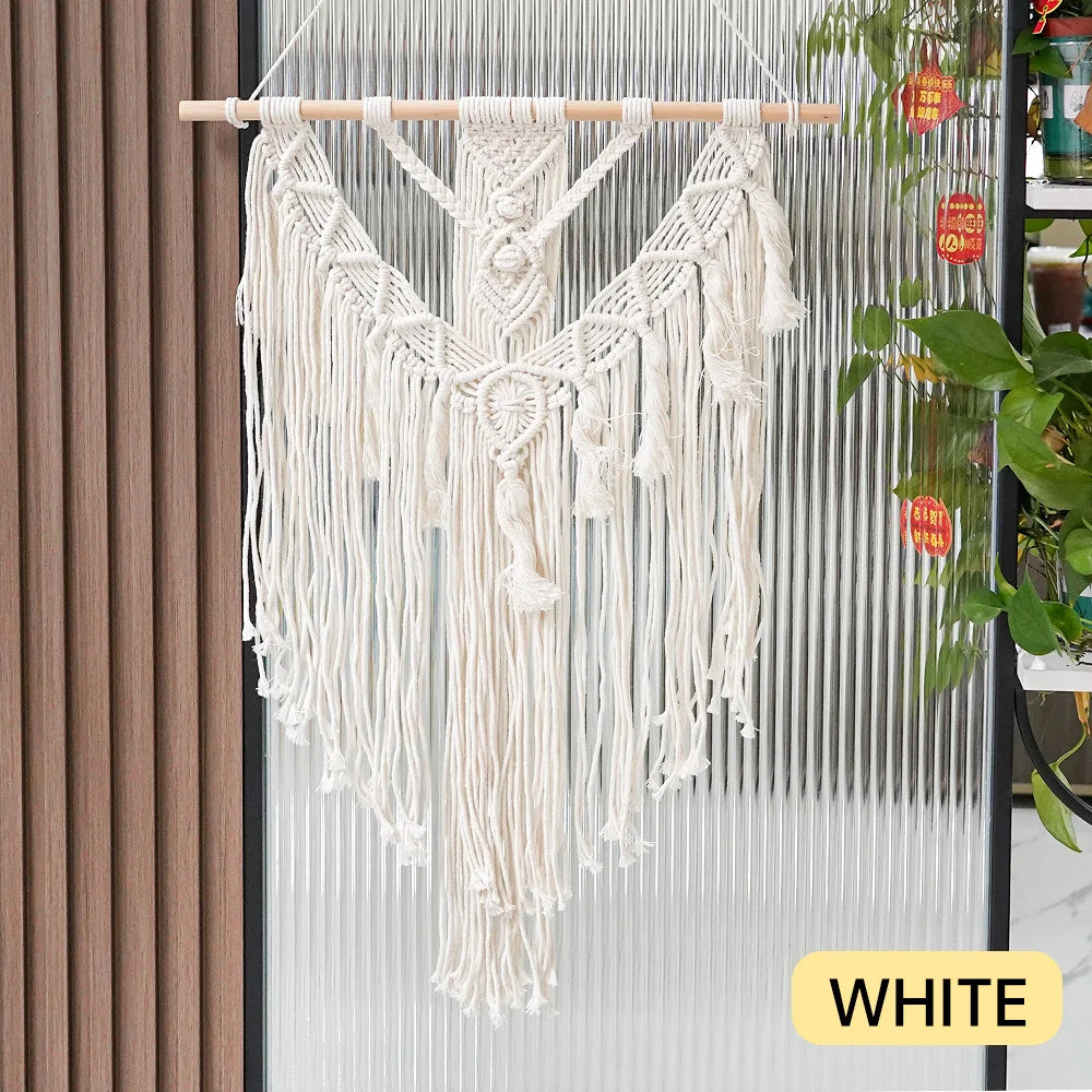 suspension décorative macramé franges boho chic beige clair crochets moderne