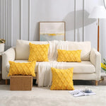 coussin décoratif jaune motif géométrique moderne housse canapé salon doux textile polyester