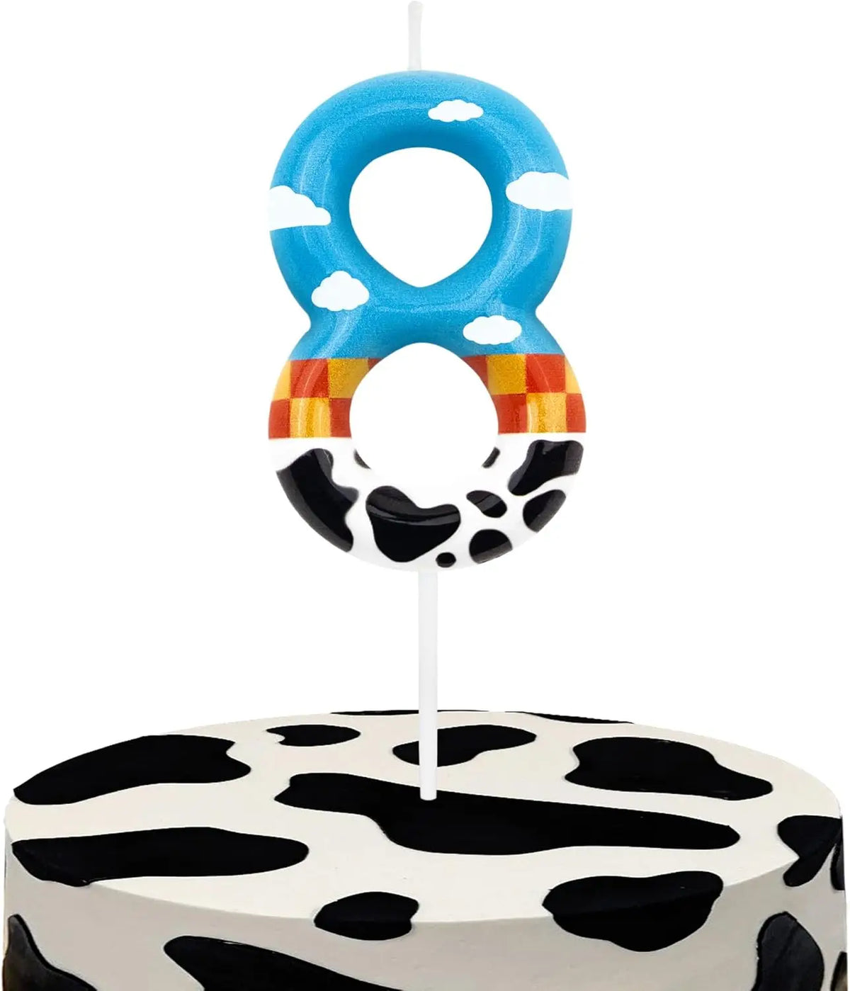 bougies numérotées anniversaire dessin animé motif animalier vache nuages carreaux