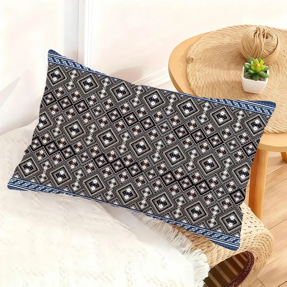 housse coussin rectangulaire motif ethnique rétro polyester décoratif canapé salon voiture 30x50cm 40x60cm 50x70cm