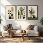 affiches géométriques abstraites vert olive moderne minimaliste bohème encadrées bois