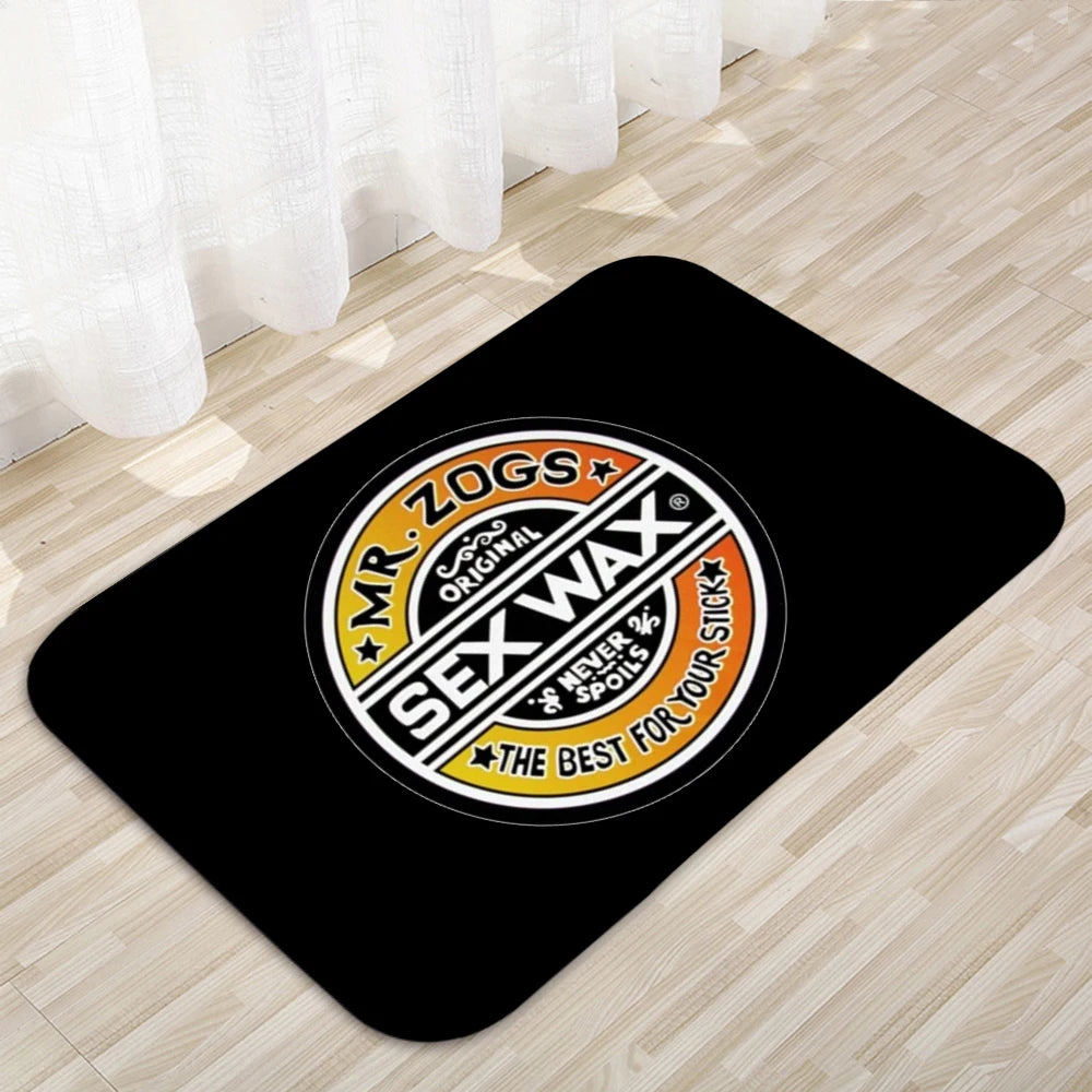 tapis moderne graphique logo mr zogs sex wax noir orange bleu rose vert