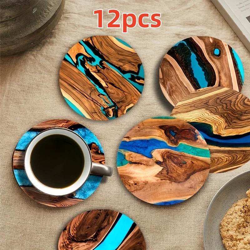 coasters bois naturel moderne 10cm marron bleu turquoise décoration table maison respectueux environnement