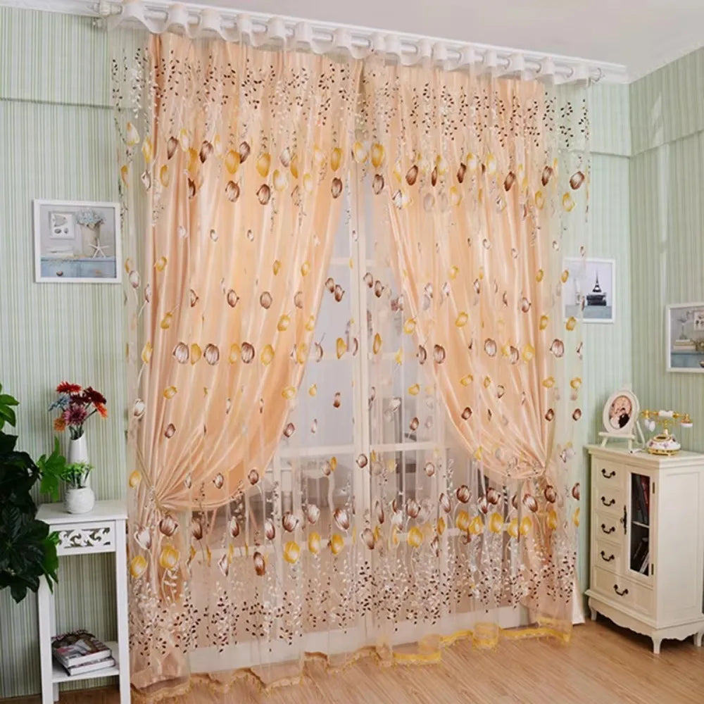 rideaux voilage floral violet rose bleu vert orange décoratif moderne polyester transparent chambre salonhôtel