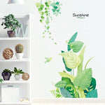 sticker mural botanique moderne feuilles vigne plantes tropicales oiseaux stylisés aquarelle pièces