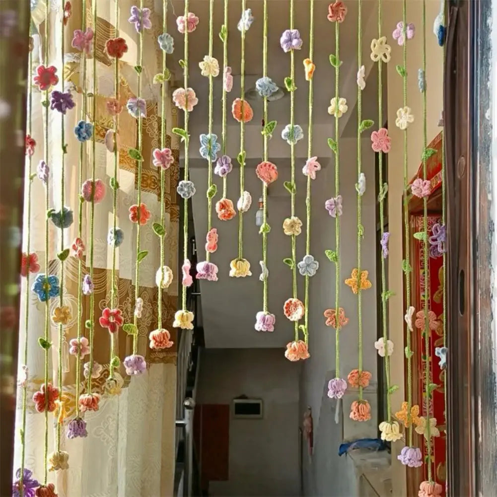 rideau porte multicolore fleurs crochetées décoration bohème intérieur semi transparent artisanal festif