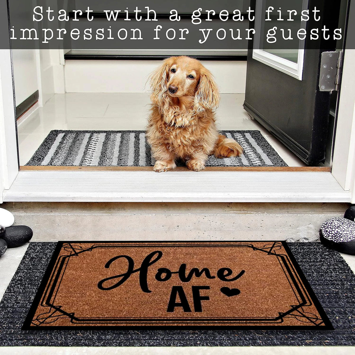 tapis d'entrée af lettre cœur anti dérapant marron noir moderne humoristique