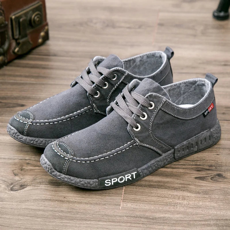 baskets chaussures homme toile lacets semelle caoutchouc sport bleu marine gris noir décontracté