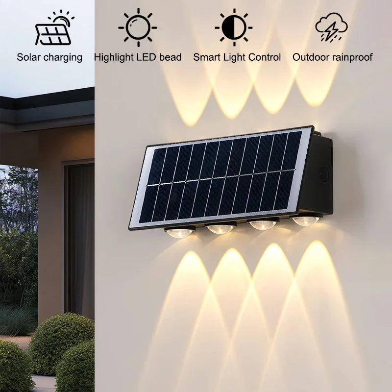 applique murale solaire extérieure intérieure led moderne panneau solaire noir lignes blanches