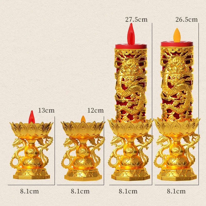 bougies led dragon or rouge artisanal traditionnel base ornée haute 26 cm