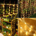 guirlande lumineuse solaire ip65 led blanc chaud moderne extérieure jardin décoration vacances filaments lumineux