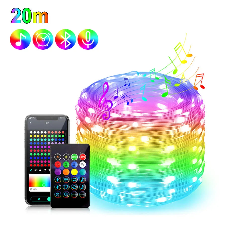 guirlande lumineuse led multicolore clips moderne décoration intérieure noël 1m 50m usb bluetooth