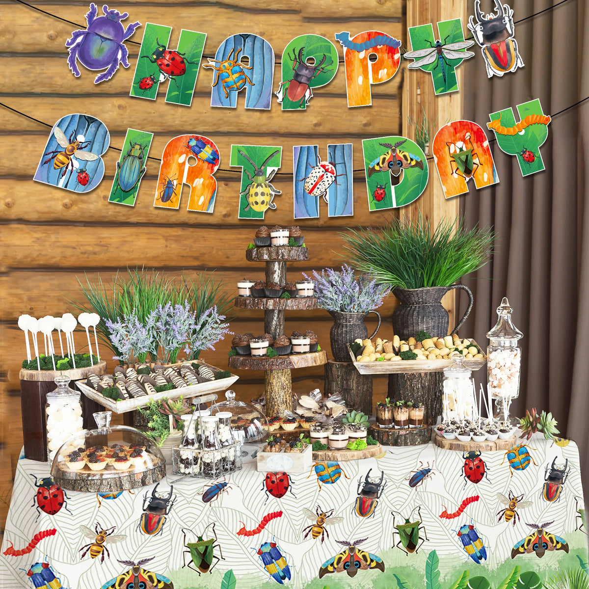 guirlande lettres happy birthday multicolore insectes coccinelle scarabée abeille festive enfant