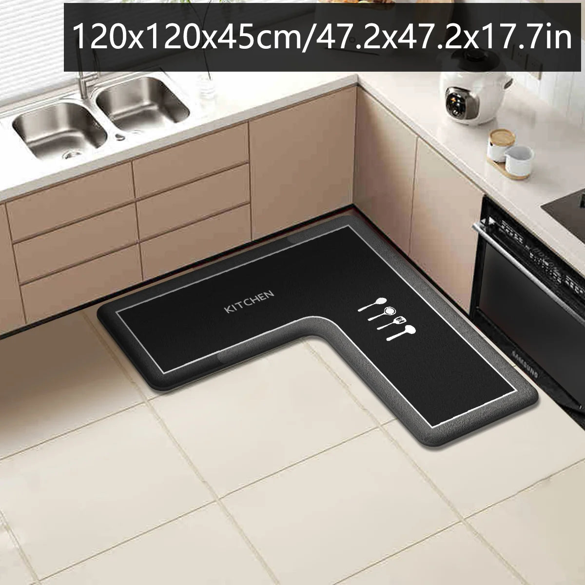 tapis cuisine noir gris points absorbant antidérapant polyester moderne salle bain chambre porte