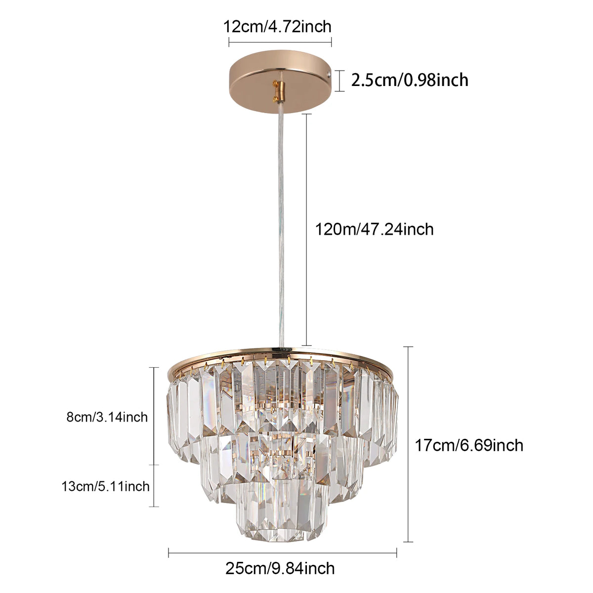 lampe suspendue cristal doré moderne élégante câbles suspendus salon chambre