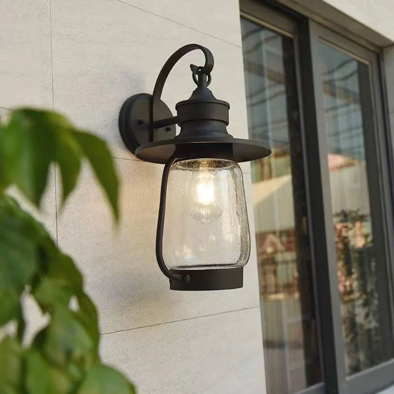 lampe murale extérieure noire verre trempé ip65 rustique éclairage balcon cour vintage led 85265v