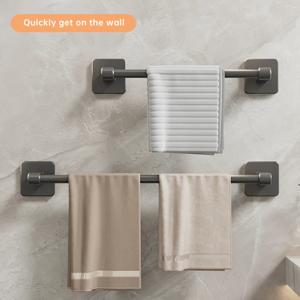 porte serviettes mural aluminium argenté lisse moderne adhésif salle bain simple robuste 30cm 40cm