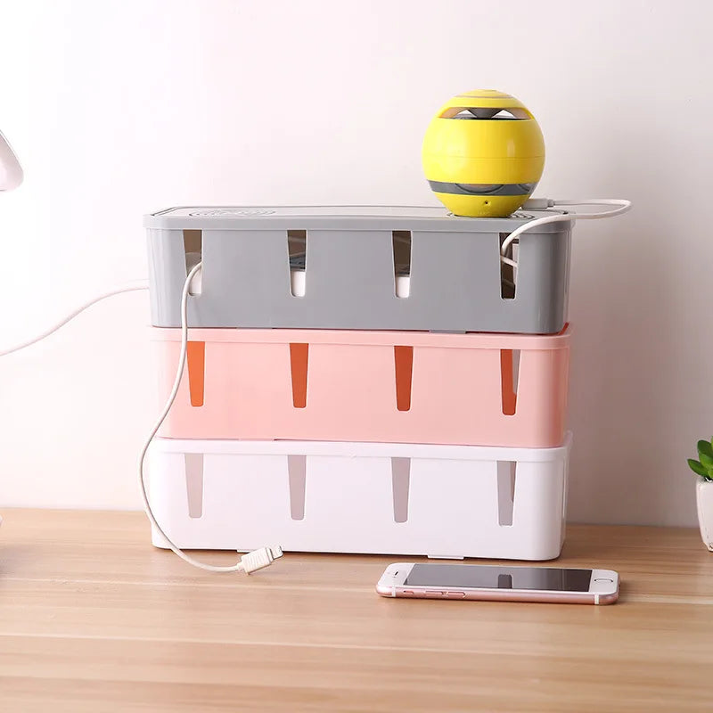 boîte rangement câbles moderne rose gris blanc pratique rechargeable maison