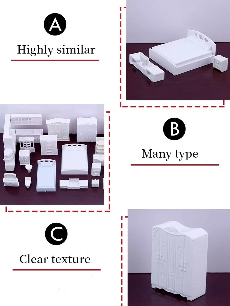 meubles miniatures blancs moderne lit armoire commode table chaise toilette téléviseur lampe photo