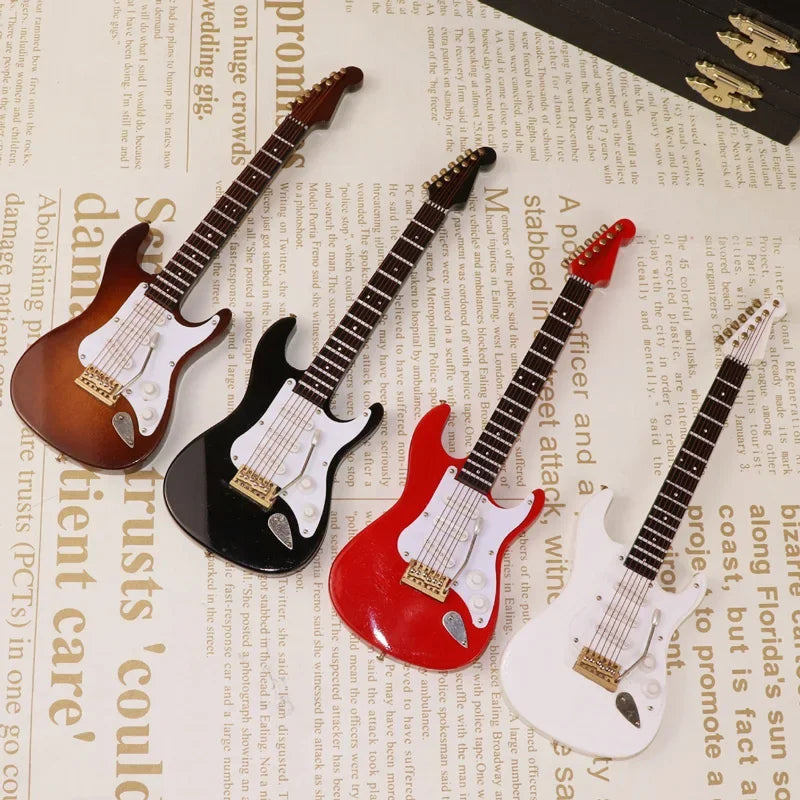 guitare électrique miniature bois support clip marron noir rouge blanc classique
