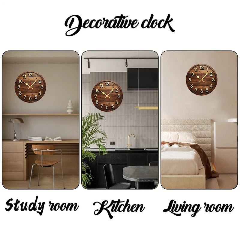 Horloge murale ronde en bois de 10 pouces