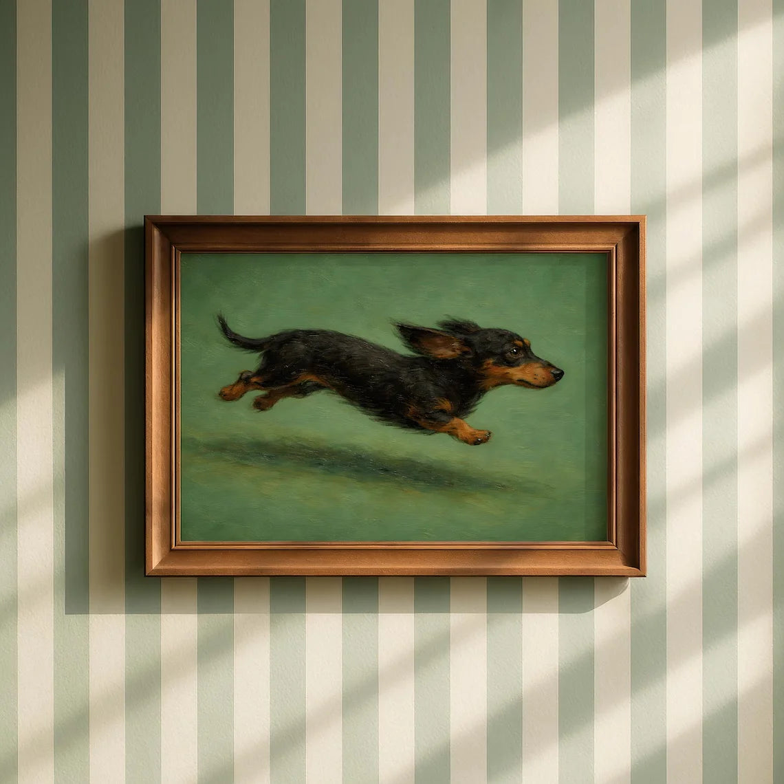 peinture murale chien teckel noir brun énergie course fond uni classique fixations murales