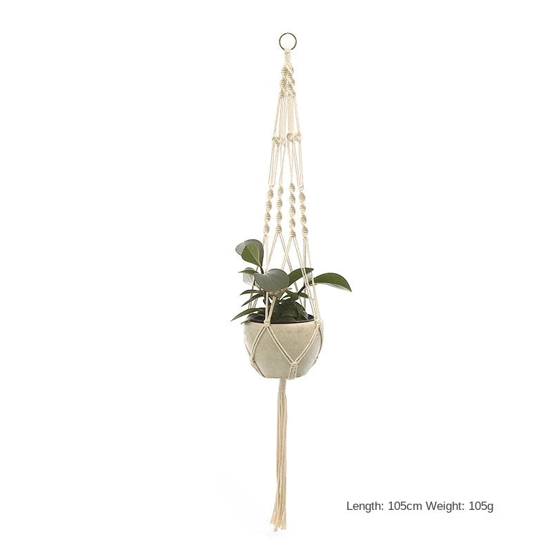 support plante suspendue macramé blanc artisanal anneaux métalliques pot inclusion 90cm 105cm 155cm