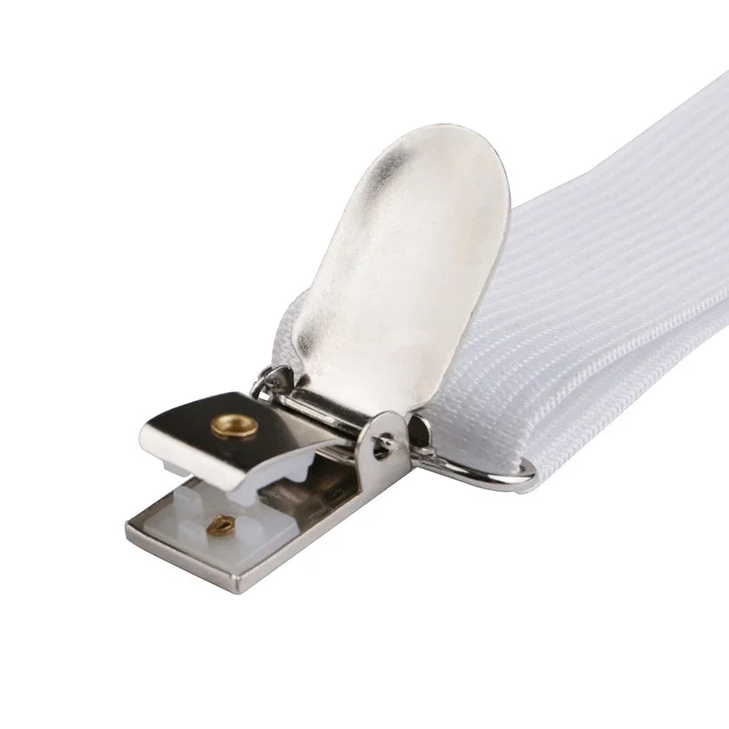attaches lit réglables sangles élastiques clips métalliques rubans ajustables blanc noir motif géométrique moderne