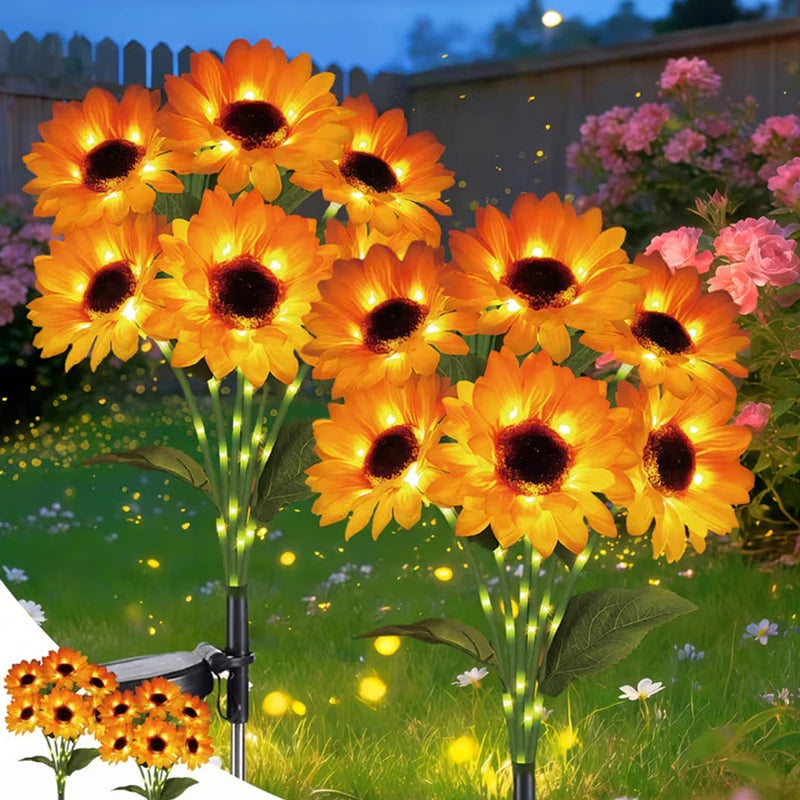 bouquet fleurs artificielles solaires jaune noir vert tournesol moderne extérieur piquet métallique panneau solaire