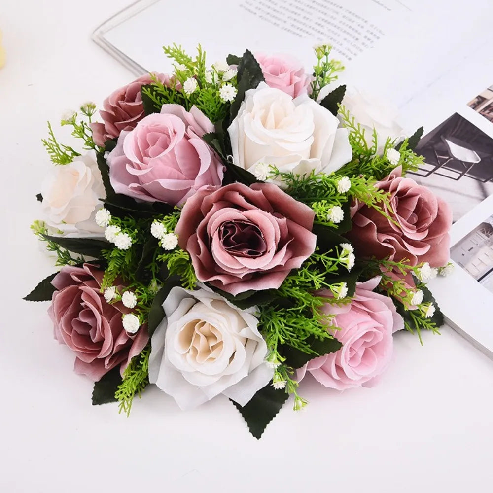 décoration mariage bouquet roses artificielles feuilles vertes anniversaire baby shower intérieur classique blanc rose