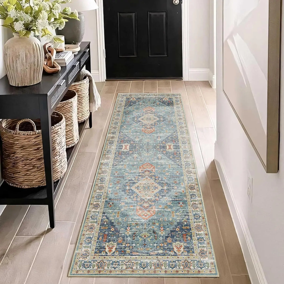 tapis bohème fleuri rectangle salon chambre doux antidérapant lavable polyester classique vintage