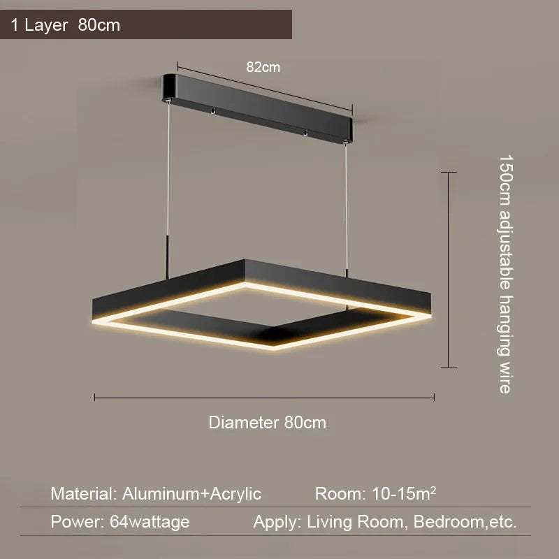 lampe suspendue moderne aluminium noir contemporain salon chambre 60cm 80cm