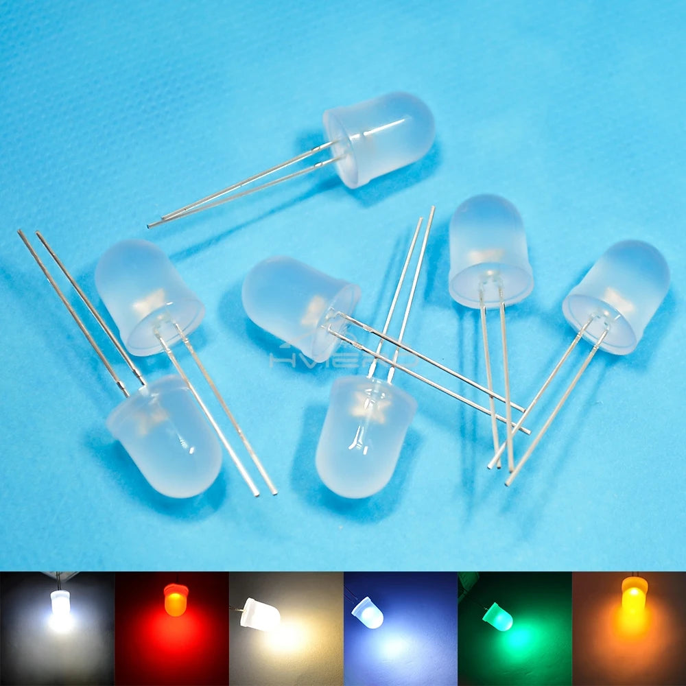 ampoules led diodes 10mm bleu rouge vert blanc chaud jaune diffuses diy commercial