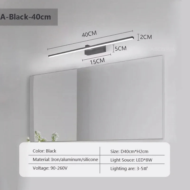 lampe murale led moderne noire fixée mur 100cm 40cm 60cm 80cm