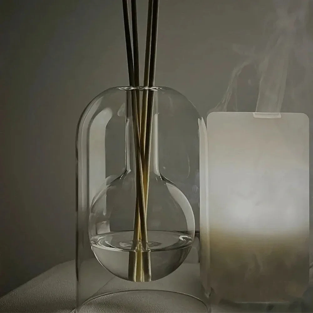 diffuseur huiles essentielles verre transparent moderne bâtonnets parfum inclusion liquide