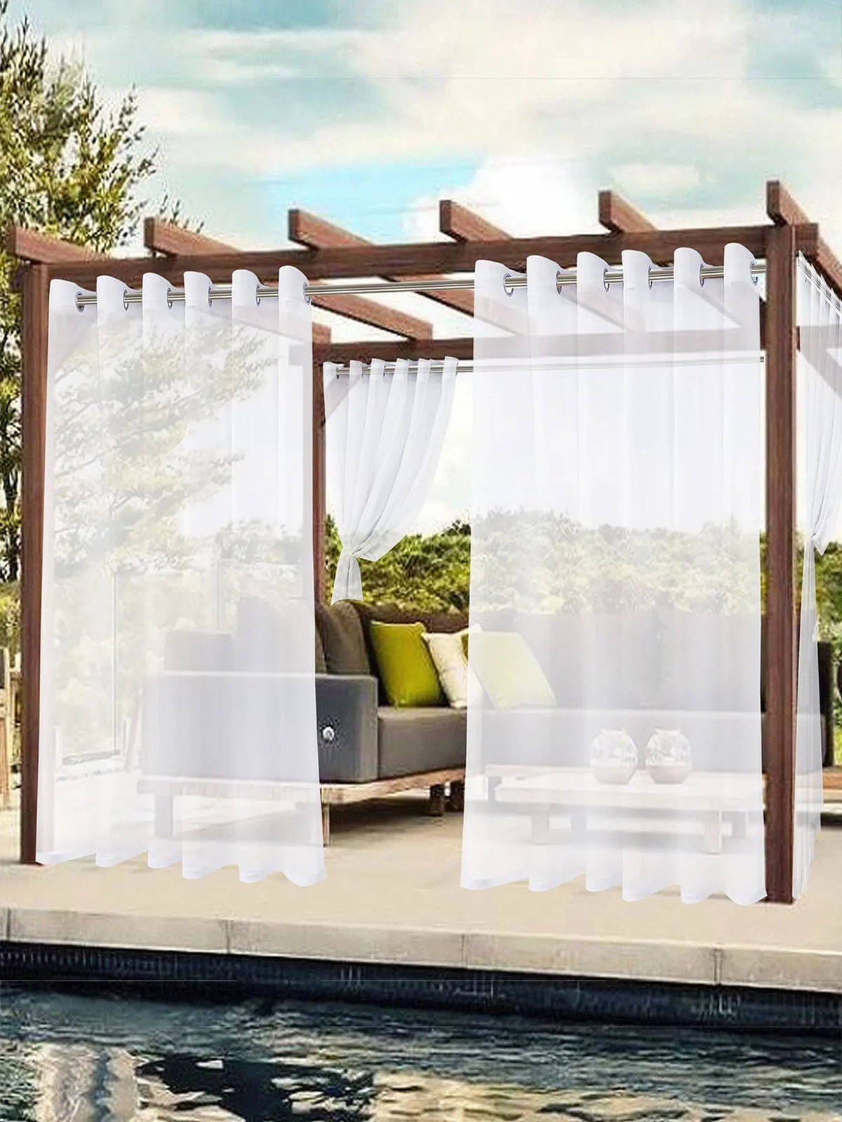rideaux extérieurs blancs translucides moderne øillets pergola mobilier extérieur
