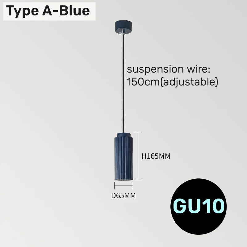 suspension lumineuse moderne blanc bleu orange rose jaune rayures verticales opaques gu10