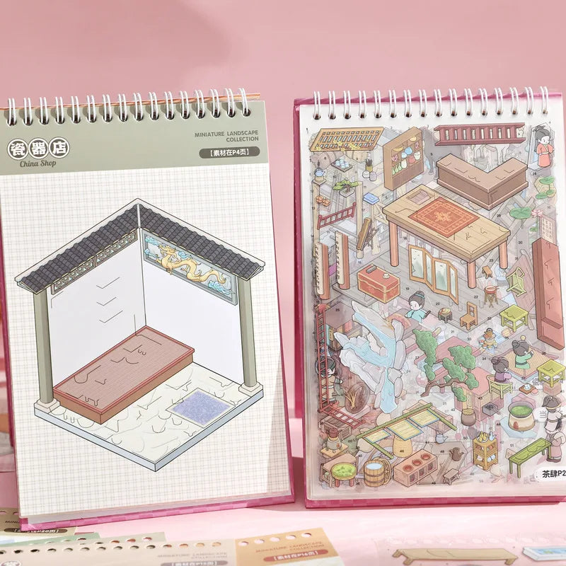 livre stickers miniatures marché chinois spirale multicolore scrapbooking diy journal créatif adultes