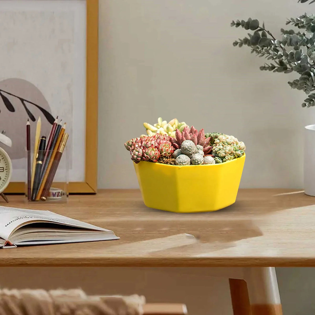 cache pot moderne plastique blanc gris noir jaune hexagonal plante intérieure drainage set pièces