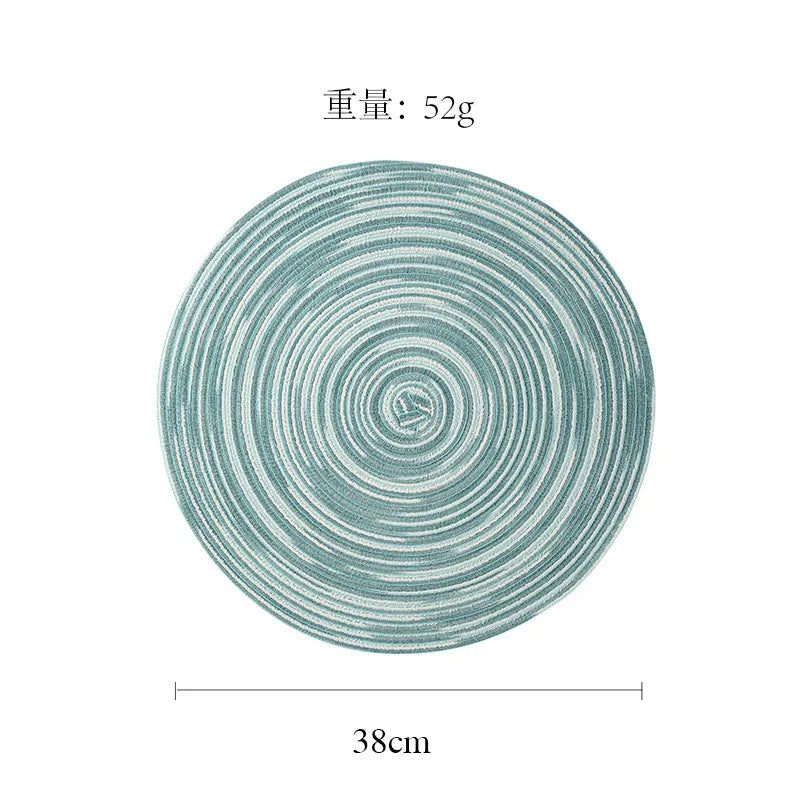 lot sets table ronds coton tressé vert gris beige motif spirale