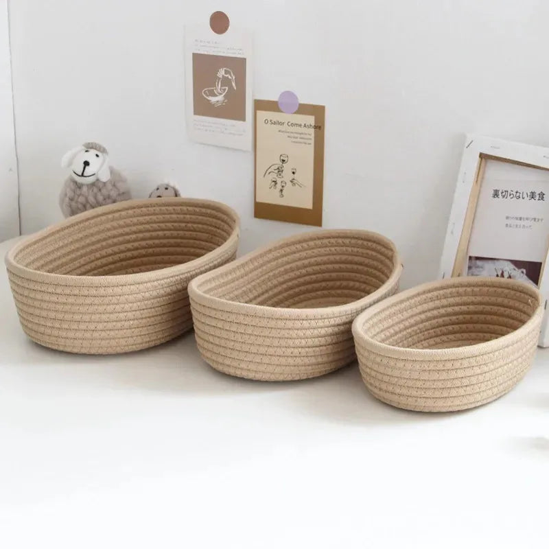 paniers rangement tissés coton blanc gris beige respectueux environnement utilisation multiple rangement moderne rustique