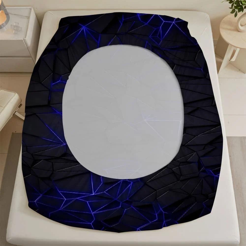 drap housse coton polyester géométrique moderne bleu noir poches adhésif chambre coucherqueenkingdouble