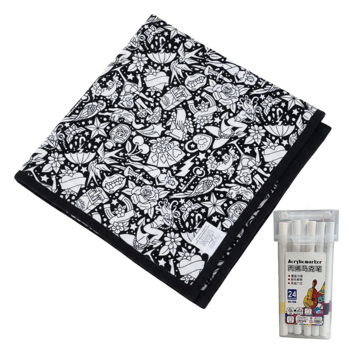 couverture colorier motif animal géométrique moderne 24 marqueurs acryliques 150x125cm